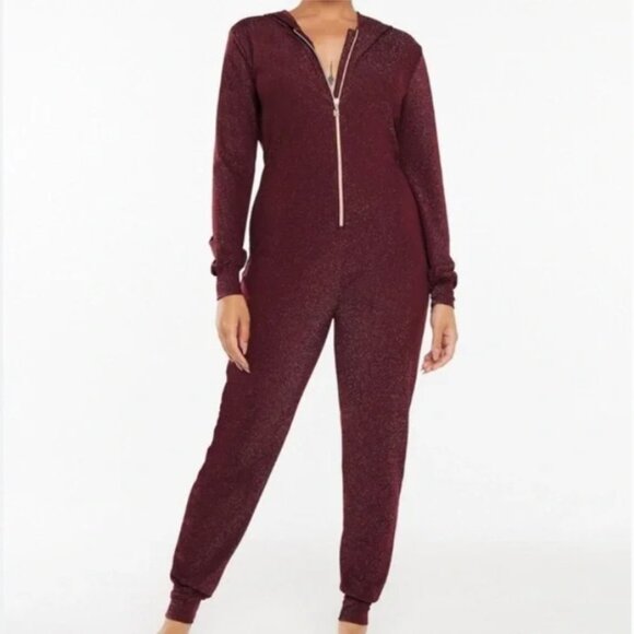 Savage X Fenty Sleep & Shine Hooded Onesie Red Cocoa - Picture 1 of 11